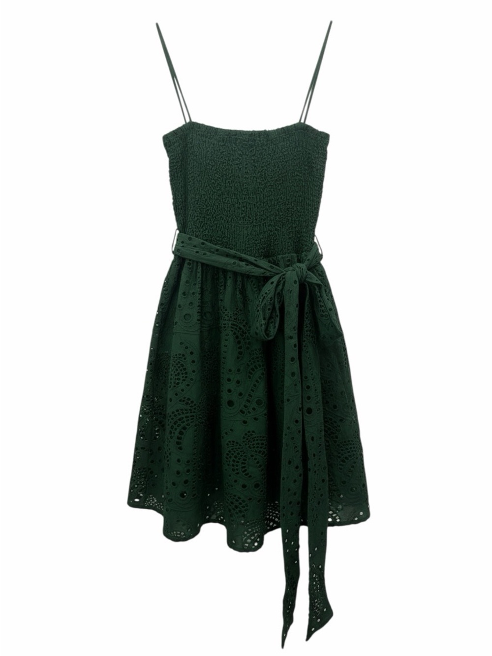 NWT FARM RIO Dark Green Eyelet Dress with Waist Tie